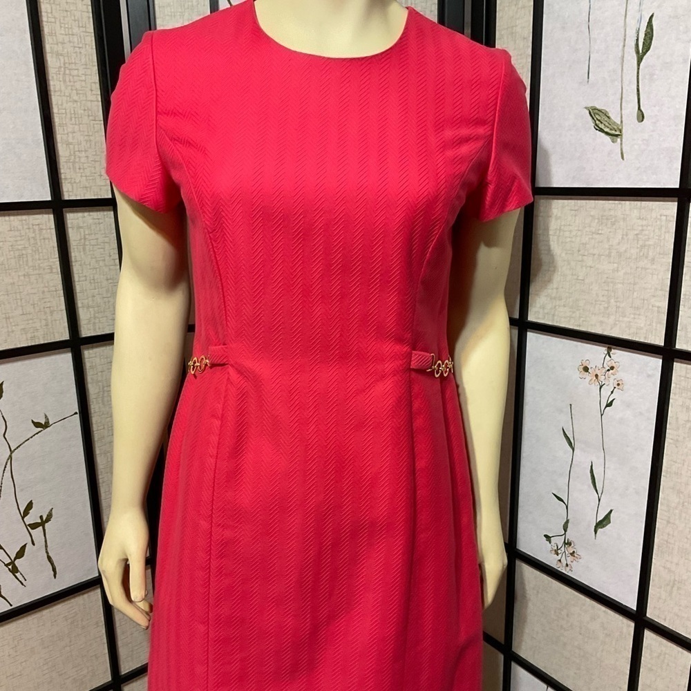 TALBOTS Petites Coral Dress with Gold Chain Trim